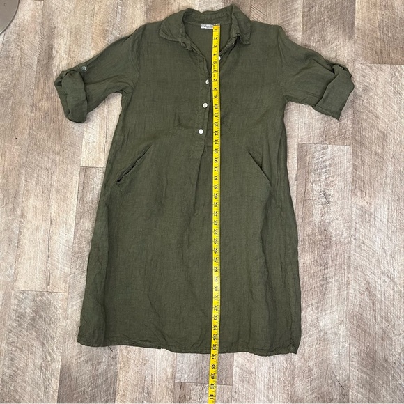 Elena Baldi S green 100% linen dress made in Italy, Lagenlook, minimalist - Picture 7 of 9